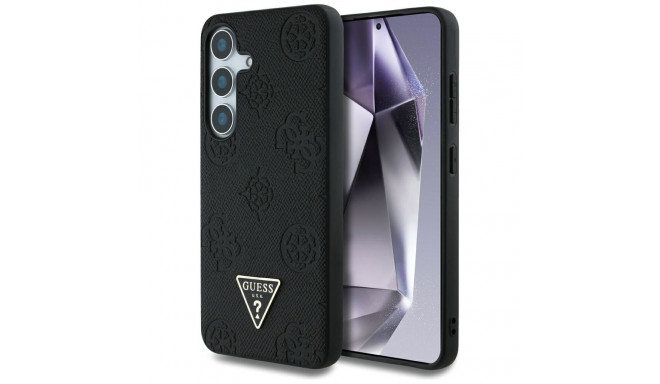 Guess Grained Hot Stamp Peony Pattern Triangle Logo MagSafe Case for Samsung Galaxy S25 Black