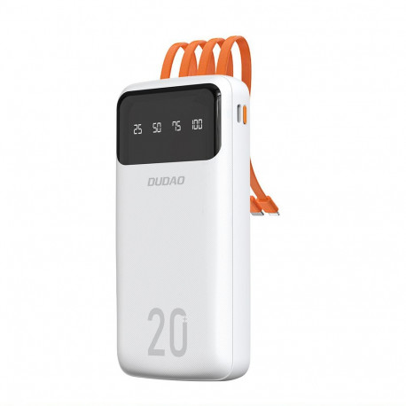 Dudao capacious powerbank with 3 built-in cables 20000mAh USB Type C + micro USB + Lightning white (