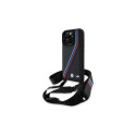 BMW M Edition Carbon Tricolor Lines & Strap Case for iPhone 16 Pro Max - Black