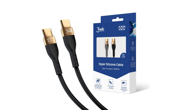 3mk Hyper Silicone Cable USB-C / USB-C 100W 2m - Black