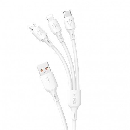 Dudao L8A-3in1 USB-A - USB-C / micro USB / Lightning 480Mb/s Cable 1.2m - White