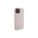 Guess Silicone Script Metal Logo & Frame case for iPhone 15 - pink