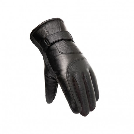 Men's insulated PU leather phone gloves - black