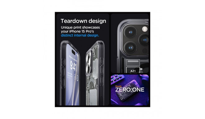 Spigen Ultra Hybrid Mag Case with MagSafe for iPhone 15 Pro - Dark Gray (Zero One Pattern)