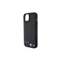 BMW Leather Carbon case for iPhone 15 Plus - black
