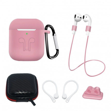 Set of AirPods 2 / AirPods 1 silicone case + case / ear hook / neck strap / watch strap holder / car