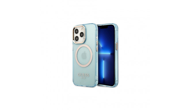 Guess Gold Outline Translucent MagSafe case for iPhone 13 Pro / iPhone 13 - blue