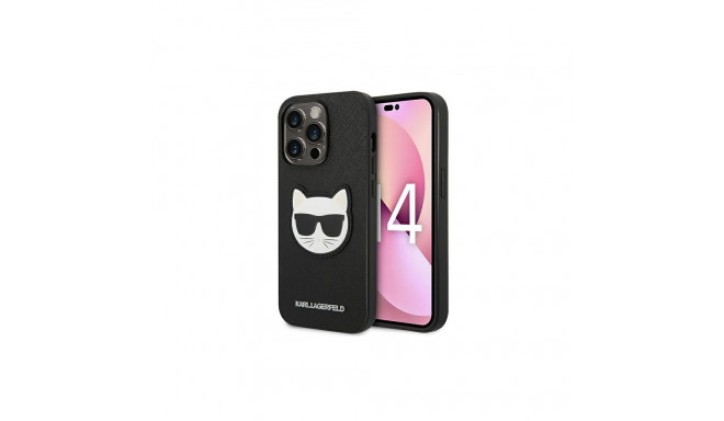 Karl Lagerfeld Saffiano Choupette Head Patch Case for iPhone 14 Pro - Black