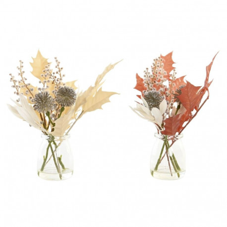 Dekoratiivne Taim DKD Home Decor Kristall Kuldne Pruun Polüetüleen Valge (6 x 6 x 27 cm) (2 Ühikut)