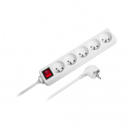 Rebel valge 5-pesaline 5m saksa tüüpi pikendusjuhe lülitiga (3x1,5mm)