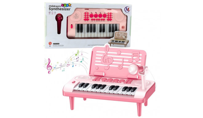 Elektroniczne Pianinko Edukacyjne Z Podstawką Na Nuty Mikrofon 24K Różowe