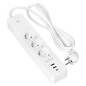 3-pesaga Schuko maandusega ja lülitiga pikendusjuhe 3xUSB, Tuya Smart Wi-Fi, valge