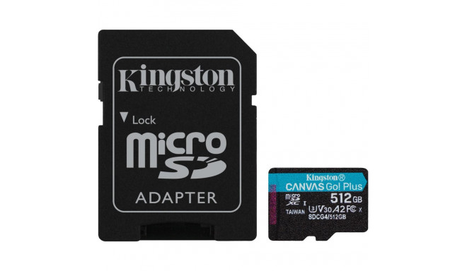 "CARD Kingston 512GB microXC Canvas Go Plus Gen4 200MB/s A2 U3 V30 Card + Adapter"