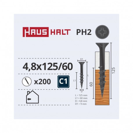 DRYWALL SCREW FOR WOOD 4.8X125/60 (200)