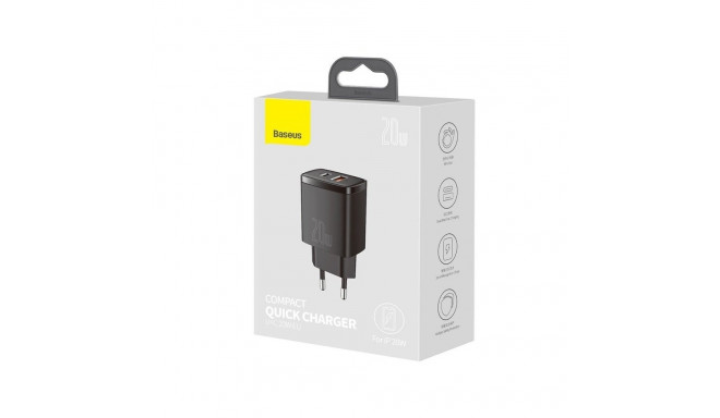 CHARGER USB A C 20W BLACK