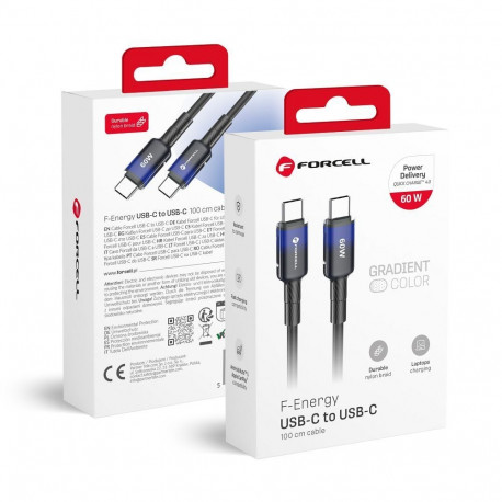 Cable USB C to USB C Forcell F-Energy QC4.0 PD 3A 60W Gradient 1 m C354 black