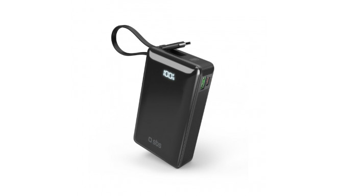 Powerbank SBS 20000 mAh 20W with built-in USB-C cable and digital display - black