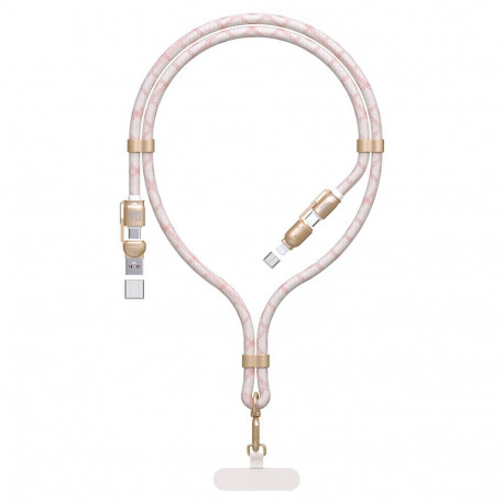 Dudao L20MAX 4in1 Cable / Lanyard USB-A / USB-C / Lightning PD QC 65W 1.5m - Pink