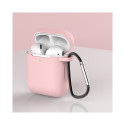 Case for AirPods 2 / AirPods 1 silicone soft case for headphones + keychain carabiner pendant pink (