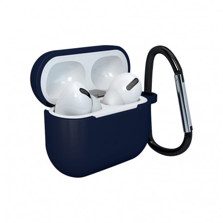 Case for AirPods 3 Silicone Soft Earphone Cover + Keychain Lobster Clasp Pendant Dark Blue (Case D)