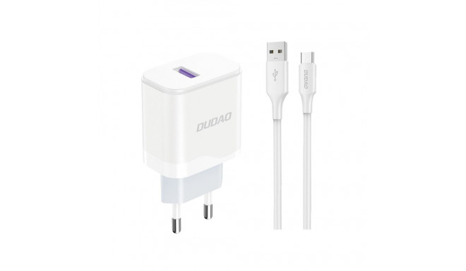 Dudao A20EU USB-A 18W wall charger - white + USB-A - USB-C cable