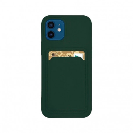 Card Case Silicone Wallet Case with Card Slot Documents for Samsung Galaxy A22 4G Dark Green