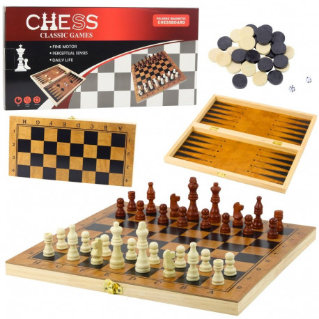 Klassikaline 3-ühes lauamäng male, kabe, backgammon, puidust