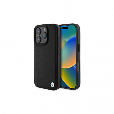 BMW Leather Hot Stamp MagSafe iPhone 16 Pro Case - Black