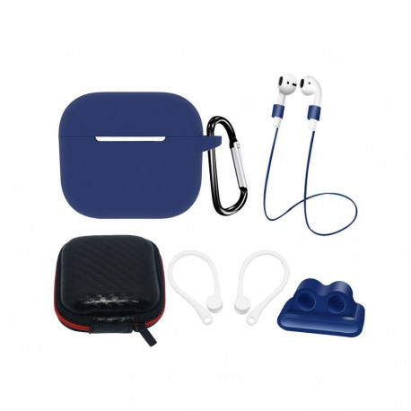 AirPods 3 Silicone Case Set + Case/Ear Hook/Neck Strap/Watch Strap Holder/Carabiner Clasp - blue