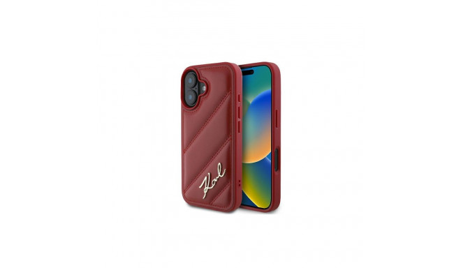 Karl Lagerfeld Diagonal Quilted Script iPhone 16 Case - Red