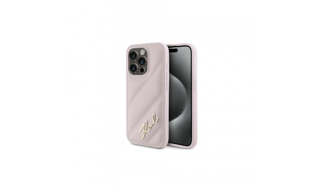 Karl Lagerfeld Diagonal Quilted Script case for iPhone 15 Pro Max - pink