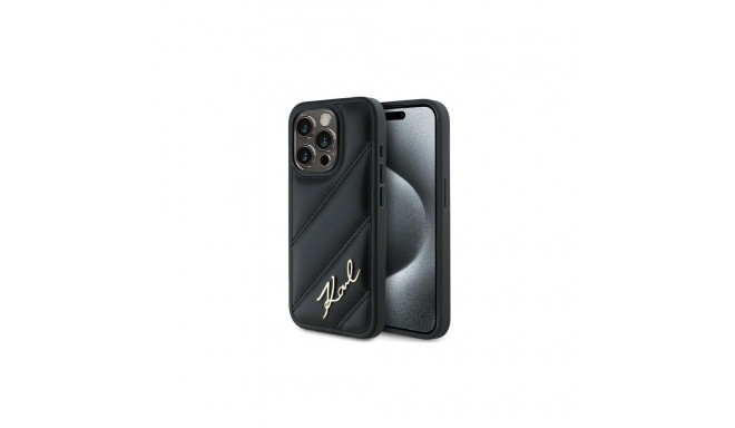 Karl Lagerfeld Diagonal Quilted Script case for iPhone 15 Pro - black