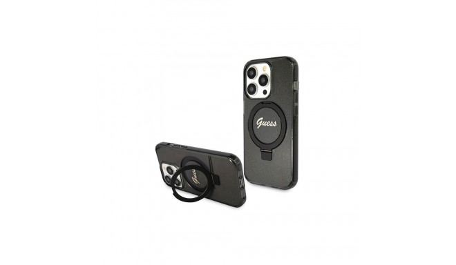 Guess Ring Stand Script Glitter MagSafe case for iPhone 13 Pro Max - black
