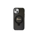 Guess Ring Stand Script Glitter MagSafe case for iPhone 14 / 15 / 13 - black