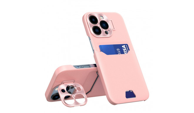 Leather Stand Case for iPhone 14 Pro Max Card Wallet Cover with Stand Pink