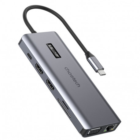 Choetech multifunctional HUB with display 12in1 USB-C to USB-C / USB-A / HDMI / VGA / AUX / SD / TF
