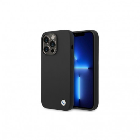 BMW Silicone Metal Logo Case for iPhone 14 Pro Max - Black
