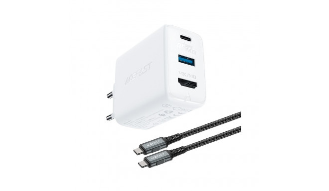 Acefast 2in1 charger GaN 65W USB Type C / USB, adapter adapter HDMI 4K @ 60Hz (set with cable) white