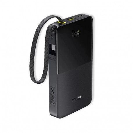 LiPo Powerbank 10000mAh 22.5W USB + USB-C integreeritud USB-C kaabliga EnerFill Bipow2 must BASEUS