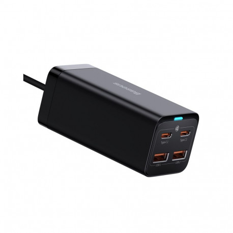 Kiirlaadija GaN3 Pro 100 W 2xUSB + 2xUSB-C QC4+ PD3.0 USB-C 1,5 m kaabliga, must