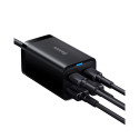 Lauapõhine kiirlaadija GaN3 Pro 65W 2xUSB + 2xUSB-C QC4+ PD3.0 koos USB-C 1,5m kaabliga, must