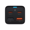 Lauapõhine kiirlaadija GaN3 Pro 65W 2xUSB + 2xUSB-C QC4+ PD3.0 koos USB-C 1,5m kaabliga, must