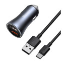 Car Quick Charger 40W 12-24V 2xUSB QC4.0 SCP FCP AFCwith USB-C 1m Cable , Dark Gray Car Quick Charger 40W 12-24V 2xUSB QC4.0 SCP FCP AFCwith USB-C 1m Cable , Dark Gray