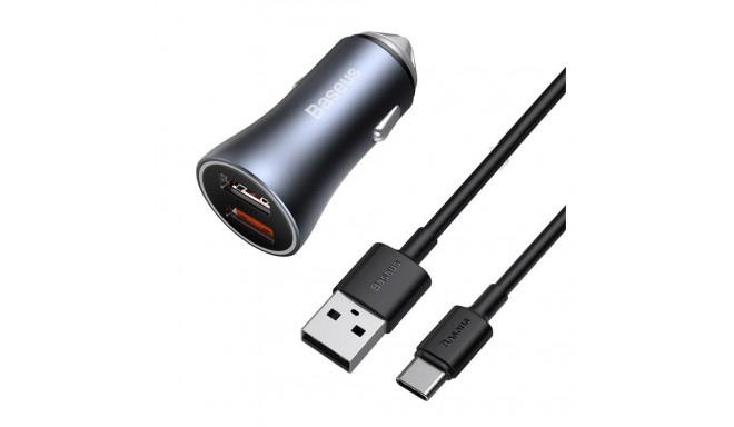 Autolaadija 40W 12-24V 2xUSB QC4.0 SCP FCP AFC USB-C 1m kaabliga, hall