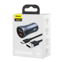 Autolaadija 40W 12-24V 2xUSB QC4.0 SCP FCP AFC USB-C 1m kaabliga, hall