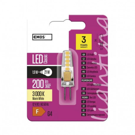 LED bulb G4 12V JC 2W 210lm, warm white, 3000K, EMOS