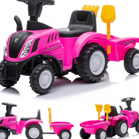 Jeździk pchacz chodzik traktor z przyczepą New Holland różowy