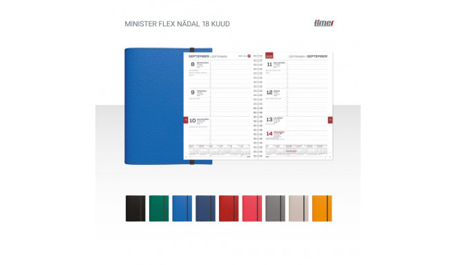 Raamatkalender Minister FLEX bordoo nädal H 18 kuud alates  juuli 2025a, spiraalköide, kummist kinni