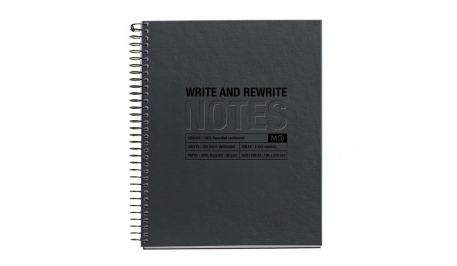 Kaustik A5 120l ruut spiraal 4-värvi register, kartong kaaned BLACK Miquelrius