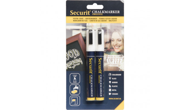 Tahvlimarkerid SECURIT Liquid Medium valge, kriiditahvlile 2-6mm, pakis 2 tk/ kompl.